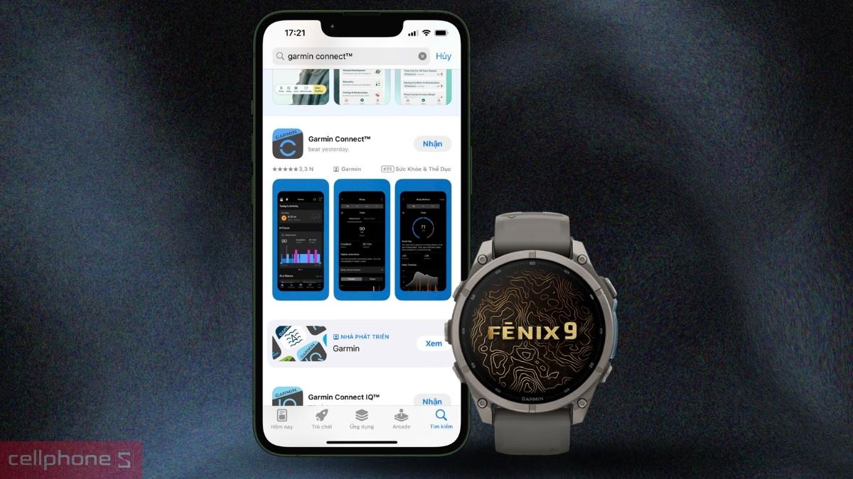 Tải ứng dụng Garmin Connect để kết nối đồng hồ thông minh Garmin Fenix 9 viền xám Carbon DLC