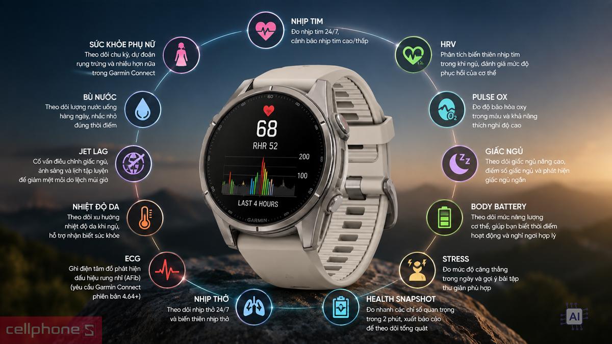 Garmin Fenix 9 hỗ trợ theo dõi sức khỏe và thể chất 24/7