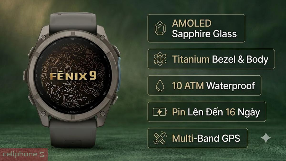 Thông số kỹ thuật chi tiết của đồng hồ Garmin Fenix 9