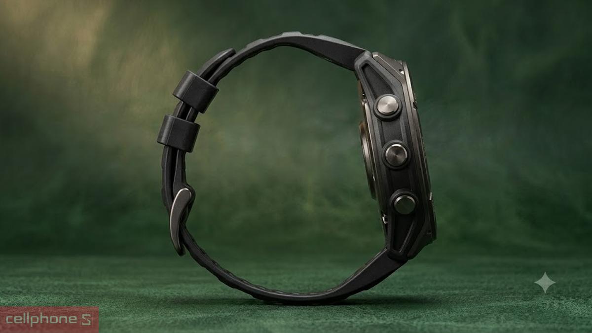 Hình ảnh thực tế đồng hồ Garmin Fenix 9 từ cạnh bên trái