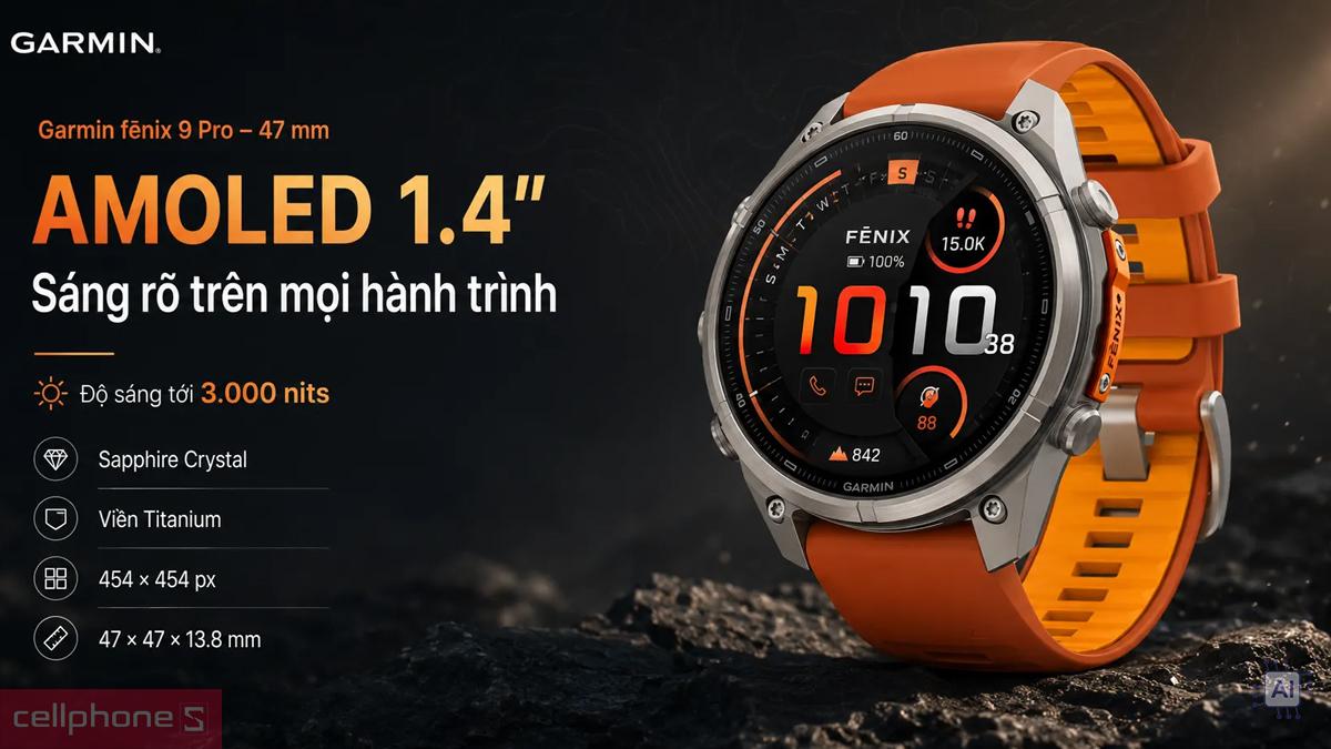 Garmin Fenix 9 Pro với màn hình AMOLED sáng 3000 nits