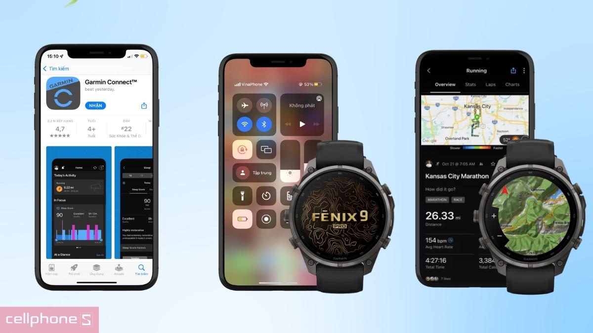 Quy trình kết nối đồng hồ thông minh Garmin Fenix 9 Pro viền Titanium xám Carbon với ứng dụng