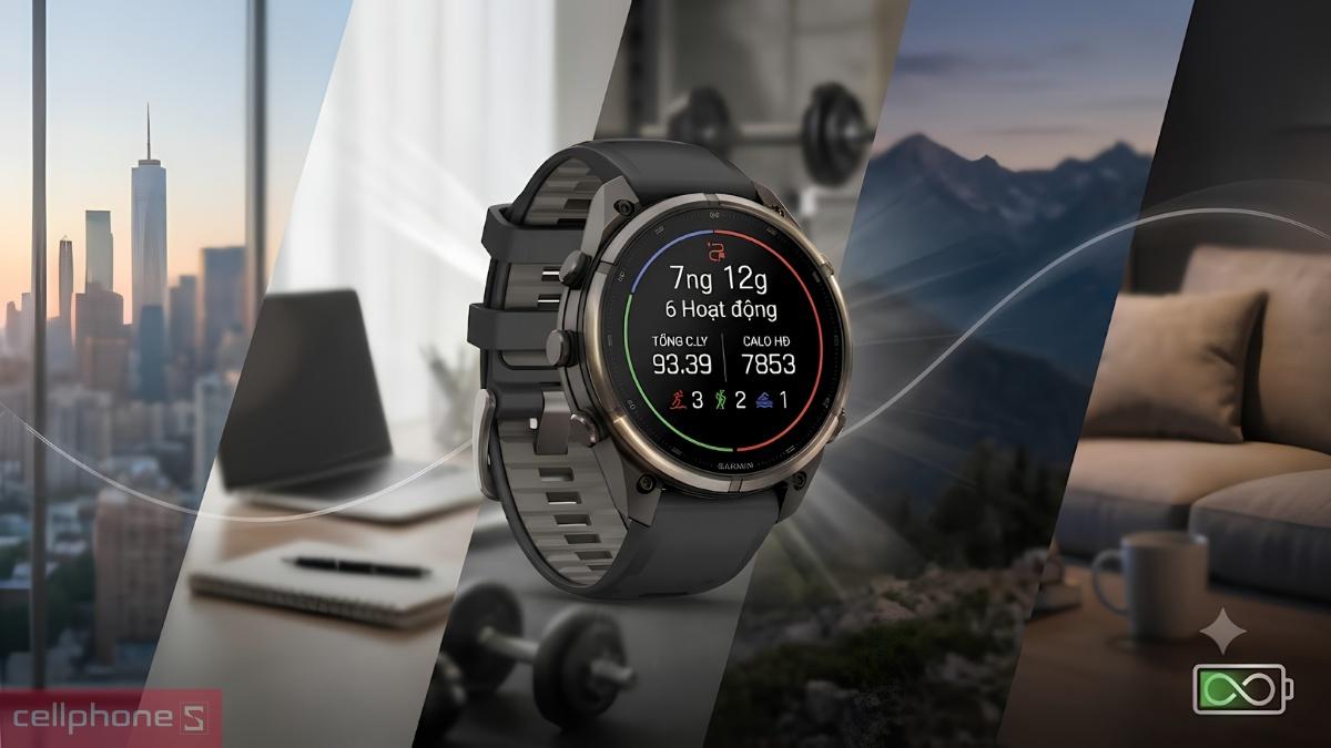Thời lượng pin của đồng hồ thông minh Garmin Fenix 9 Pro viền Titanium xám Carbon