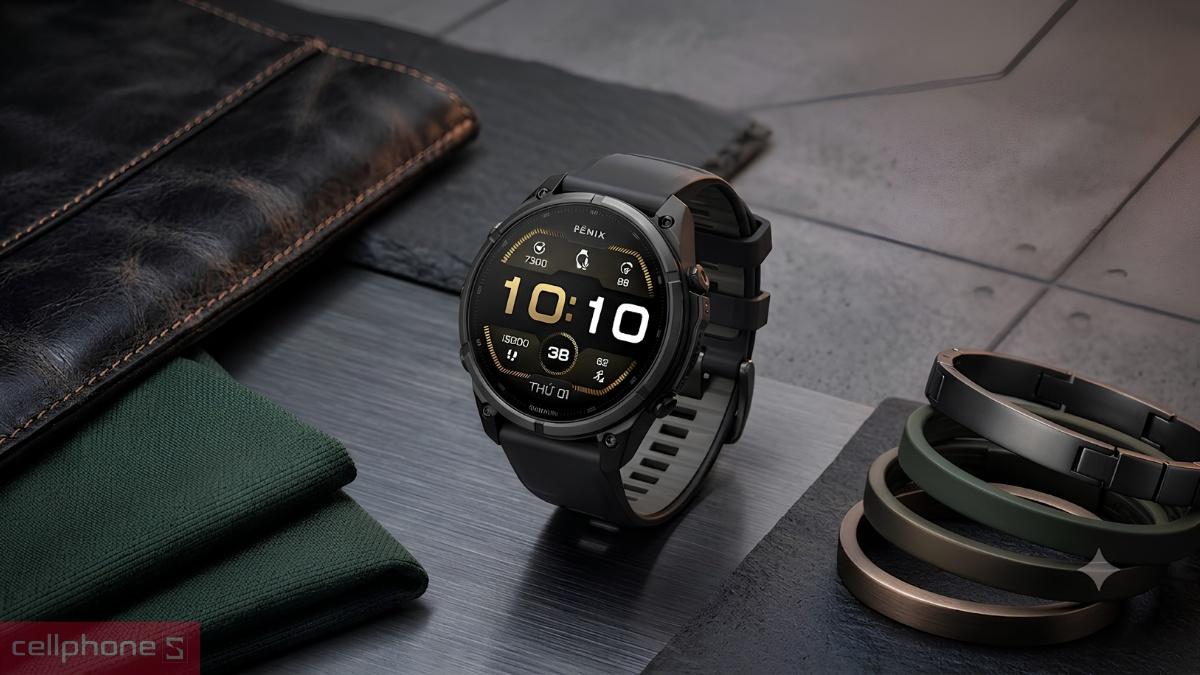 Thiết kế đồng hồ thông minh Garmin Fenix 9 Pro viền Titanium xám Carbon