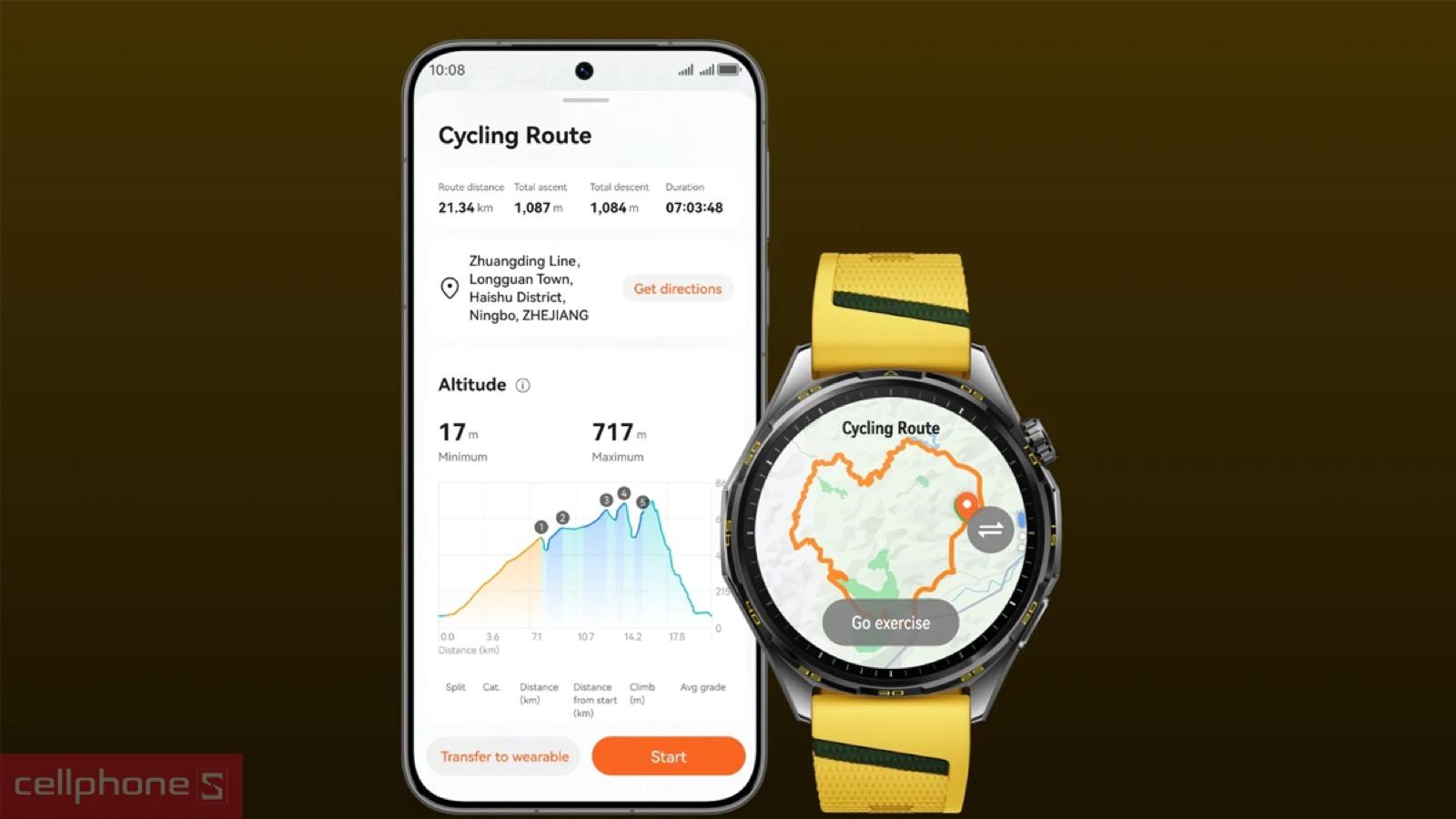 Đồng hồ thông minh Huawei Watch GT 7 hiển thị bản đồ lộ trình trên cổ tay