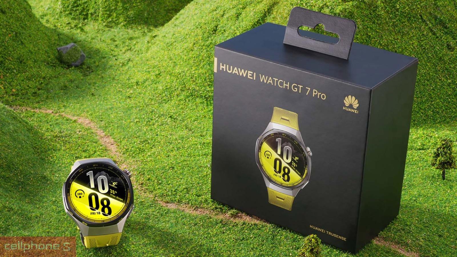 Đồng hồ thông minh Huawei Watch GT7 Pro đi kèm đế sạc, cáp và tài liệu hướng dẫn