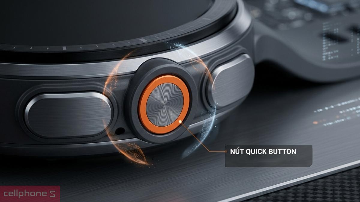 Cận cảnh nút bấm Quick Button màu cam trên Samsung Galaxy Watch Ultra 2