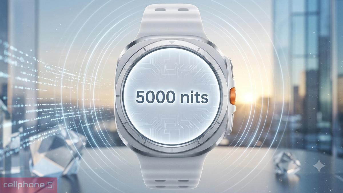 Màn hình Samsung Galaxy Watch Ultra 2 sở hữu độ sáng tối đa 5000 nits