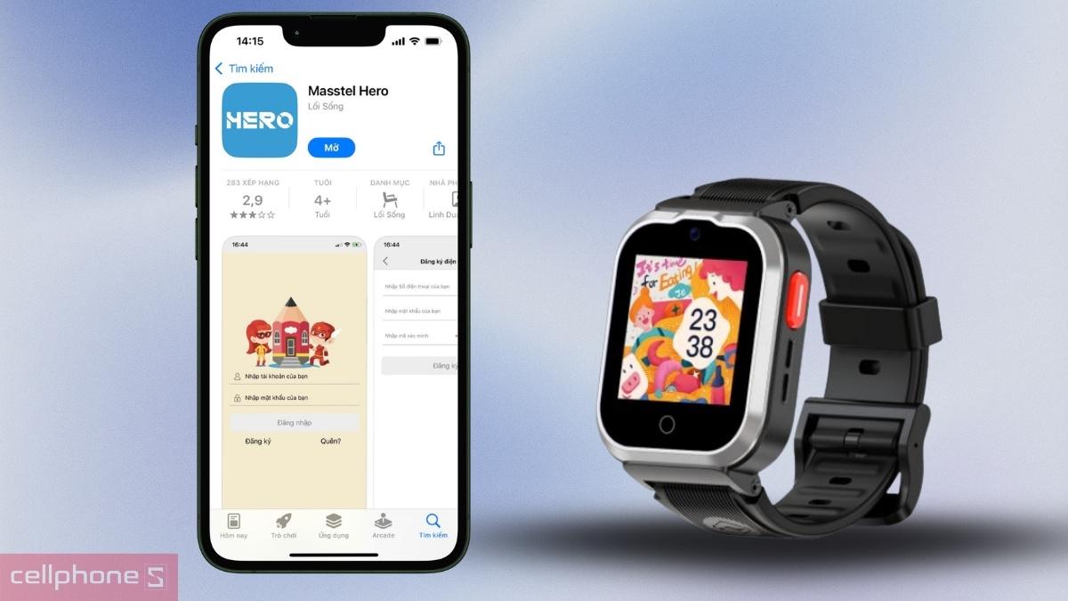 Ứng dụng Masstel Hero trên điện thoại hỗ trợ kết nối với đồng hồ thông minh trẻ em
