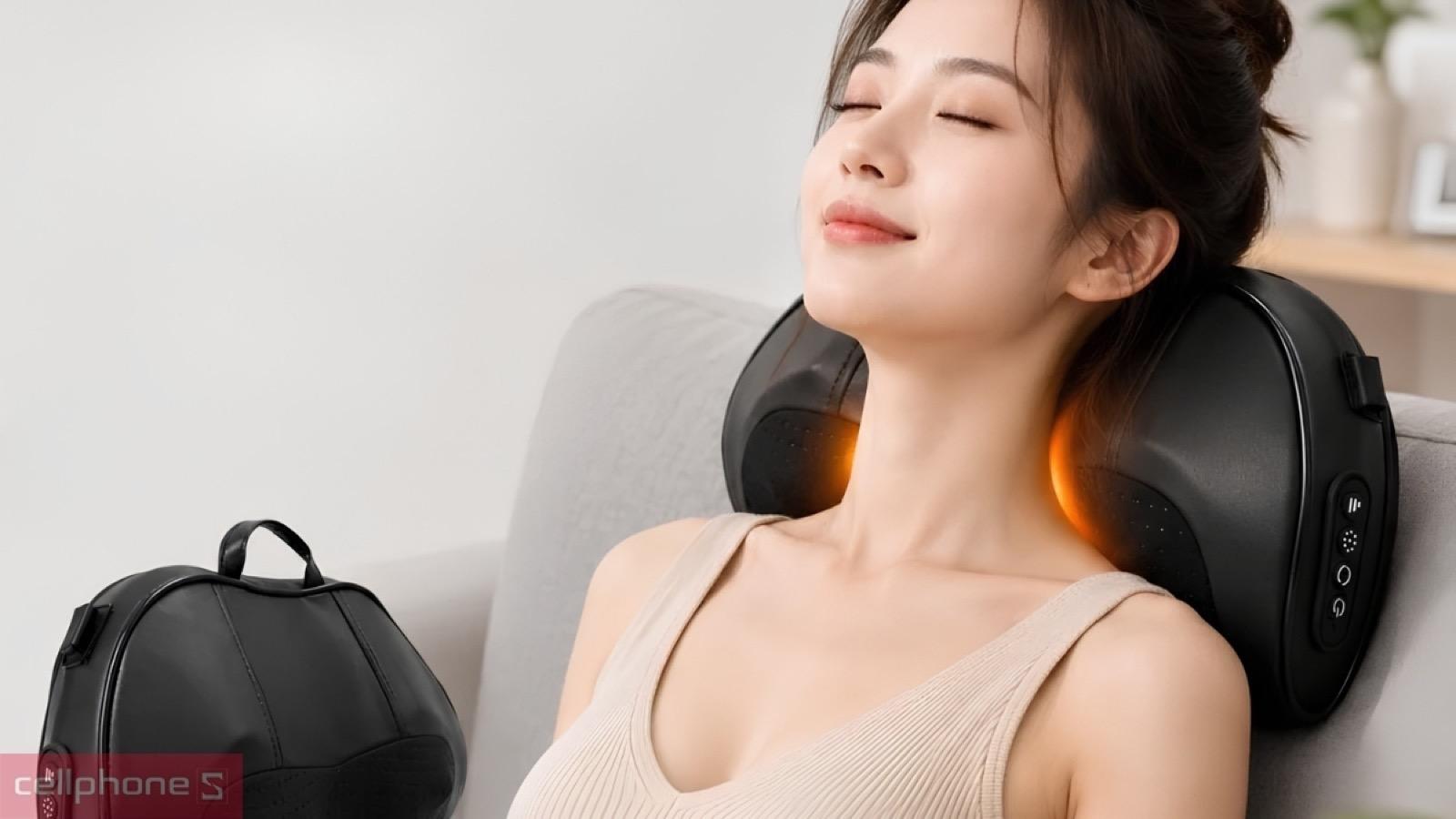 Chế độ chườm nóng NTC làm ấm cổ vai gáy trên Gối Massage Sạc Đa Năng Kachi MK450