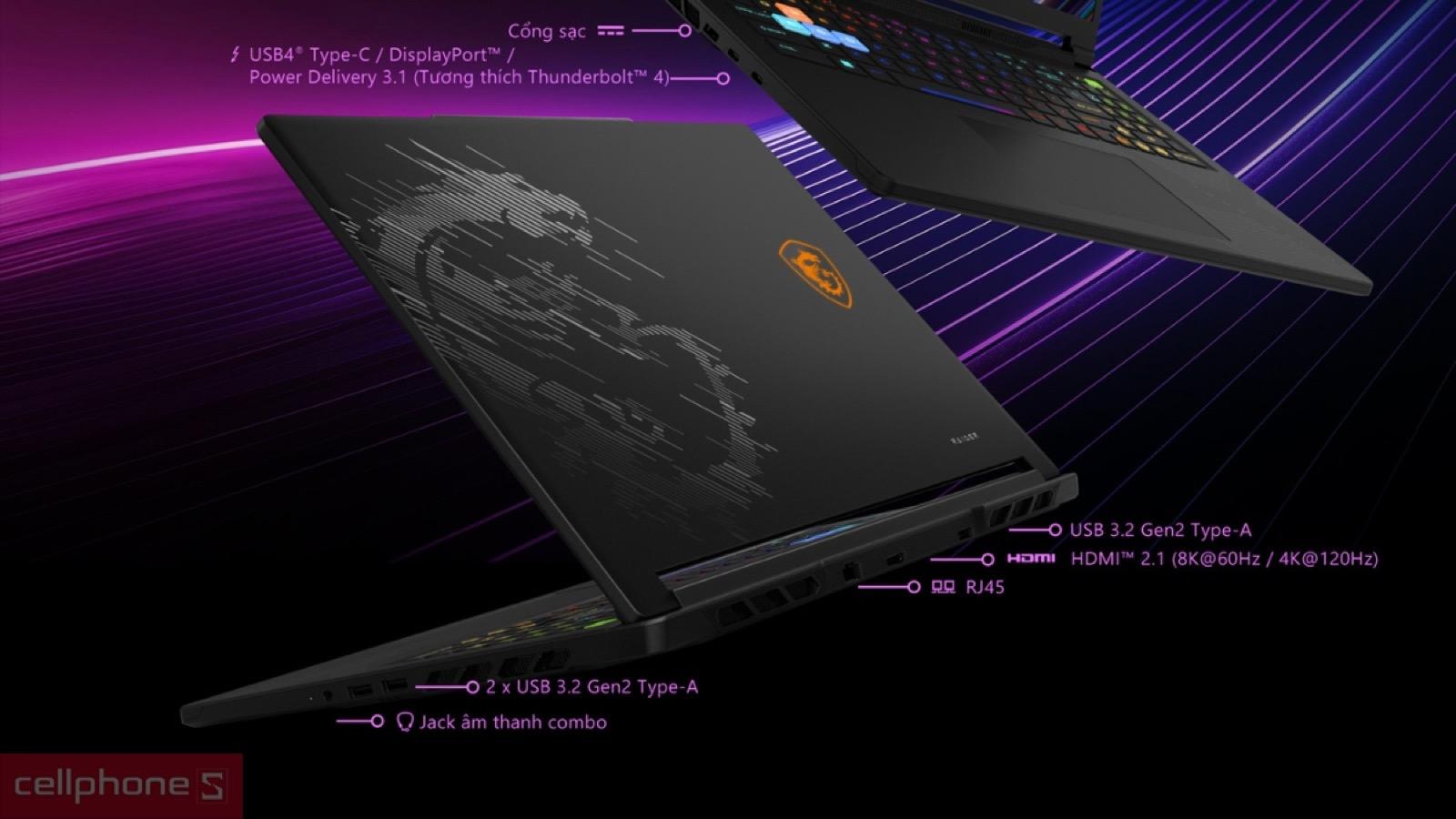 Hệ thống cổng kết nối đa dạng của Laptop MSI Raider A16 HX B8WH-031VN