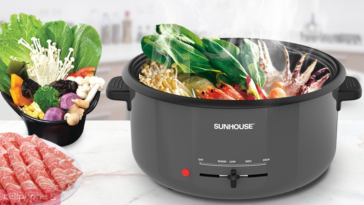 Nồi SUNHOUSE SHD4523 tích hợp nhiều chế độ nấu: lẩu, chiên, xào, hầm,...