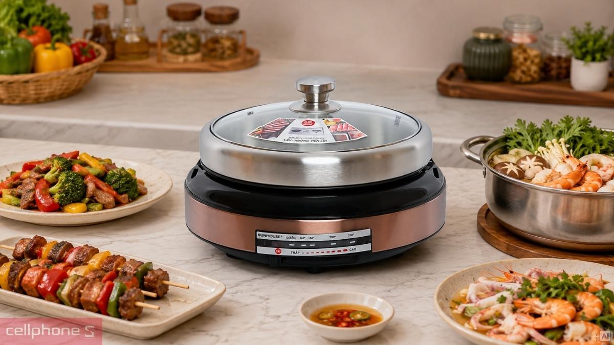 Nấu và nướng của nồi lẩu điện SUNHOUSE SHD4526