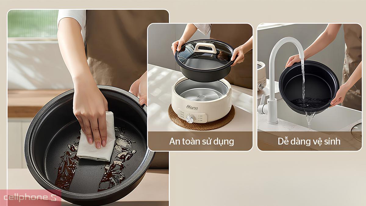 Nồi lẩu điện Sunhouse SHD4548 dễ làm sạch sau khi nấu