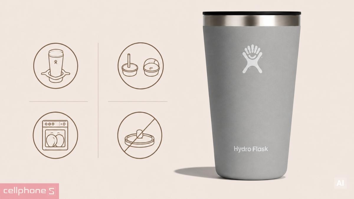 Kích thước tiện dụng của Ly giữ nhiệt Hydro Flask All Around Tumbler Press-In Lid 354ml T12CPB