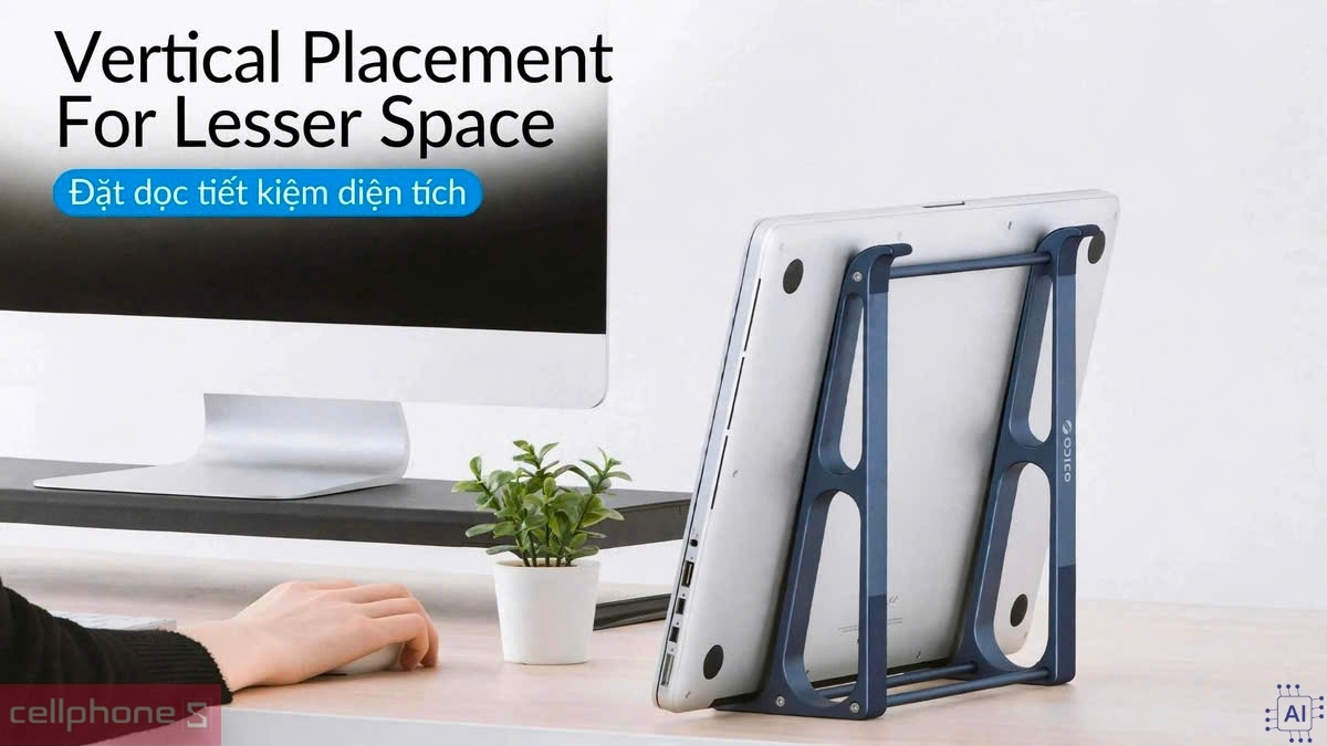 Giá đỡ Laptop/Macbook Orico MA13 kết cấu hình tam giác và đệm silicone giữ thiết bị vững vàng, hạn chế trầy xước