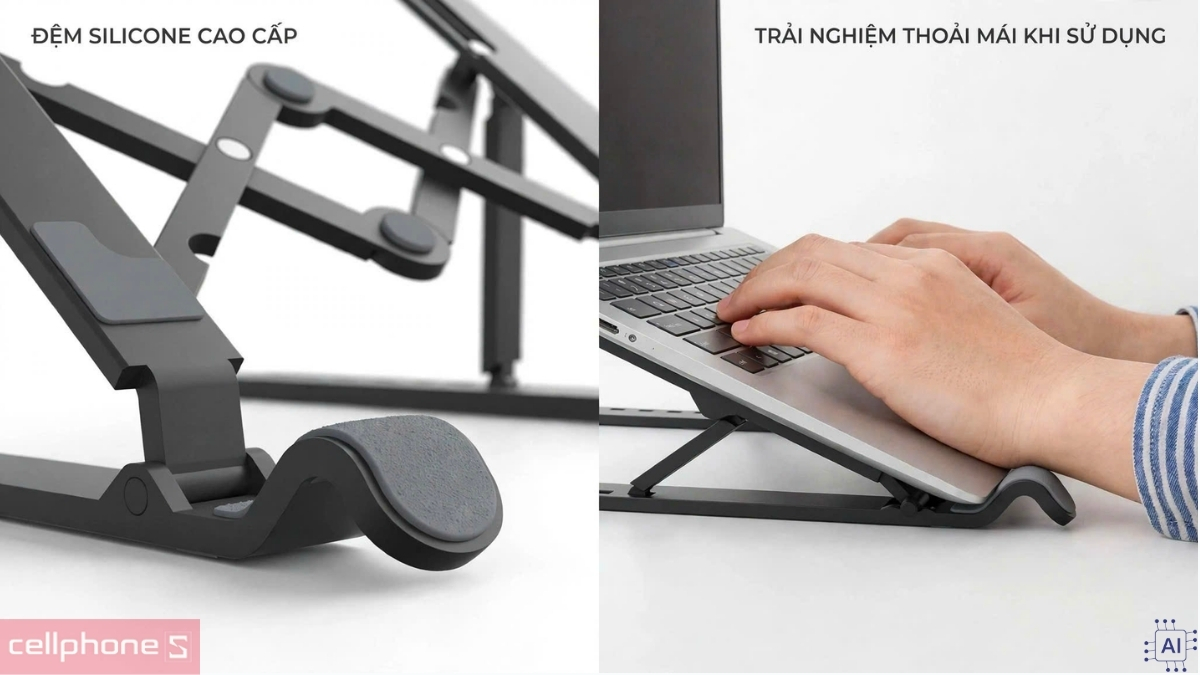 Giá đỡ Laptop/Macbook Orico PFB-A24 trang bị đệm silicone hạn chế trượt và trầy xước tạo cảm giác thoải mái khi sử dụng