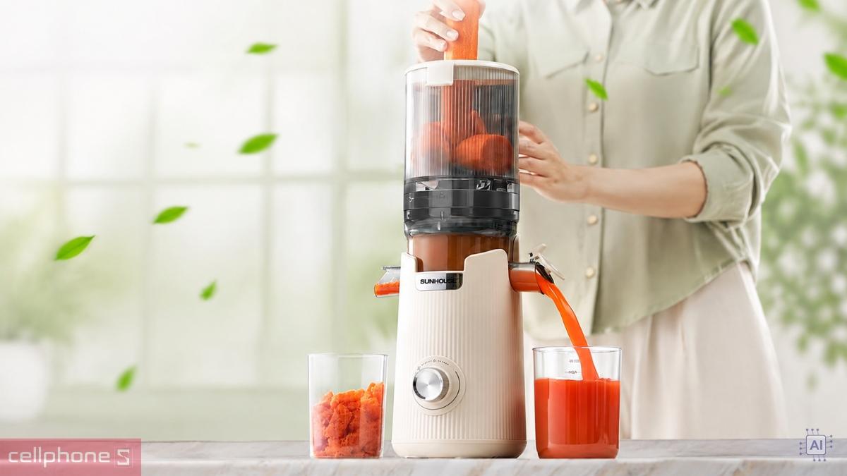 Máy ép chậm Sunhouse SHD5504 có thể ép được các rau củ nhiều xơ như cà rốt