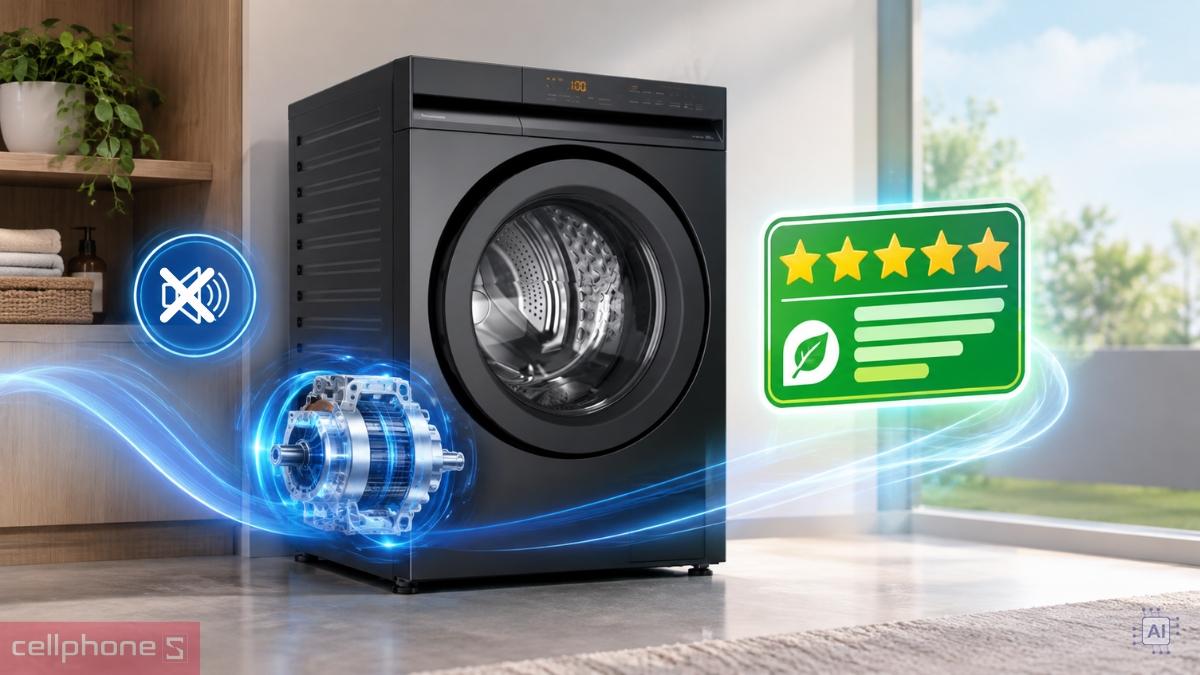 Máy giặt Panasonic cửa ngang 12kg 2026 NA-24VDG1BVT vận hành êm ái cùng nhãn dán năng lượng tiết kiệm điện