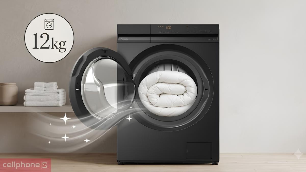 Máy giặt Panasonic cửa ngang 12kg 2026 NA-24VDG1BVT có dung tích lớn lên đến 12kg