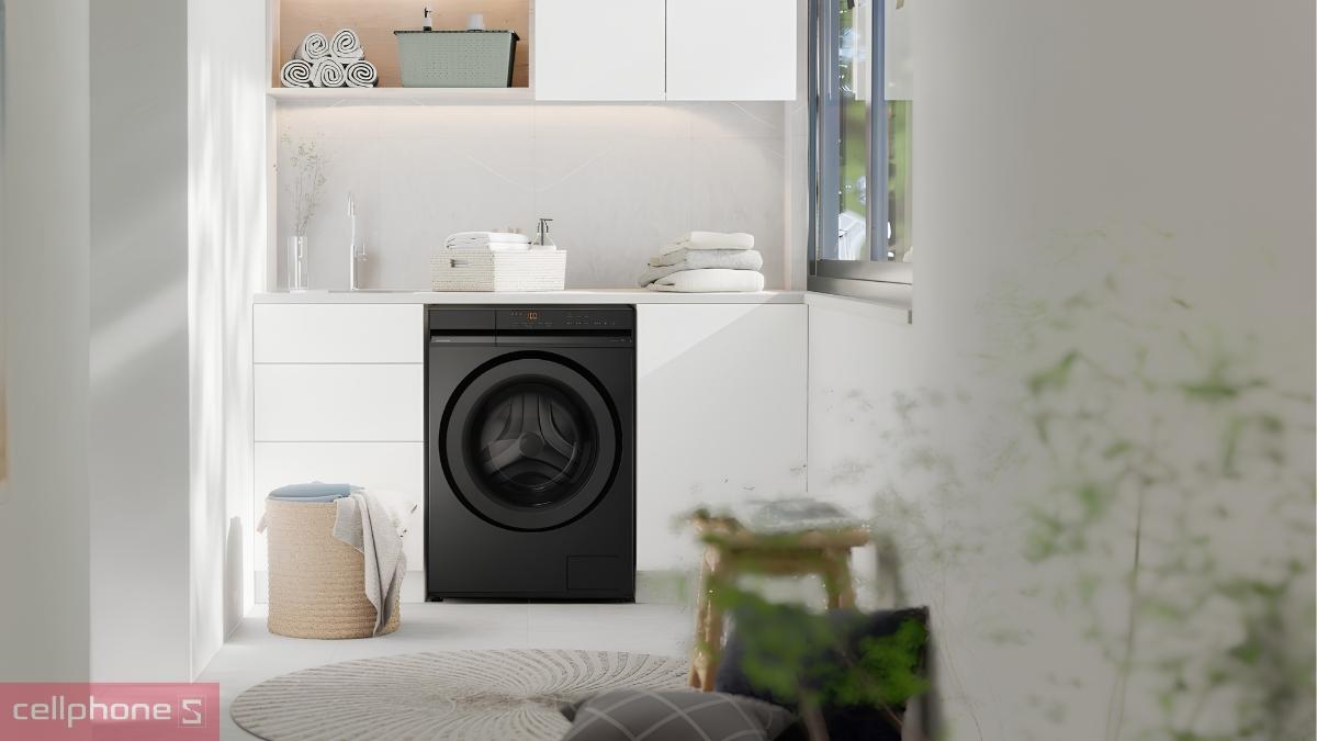 Thân máy giặt Panasonic cửa ngang 12kg 2026 NA-24VDG1BVT có thiết kế sang trọng với gam màu Đen