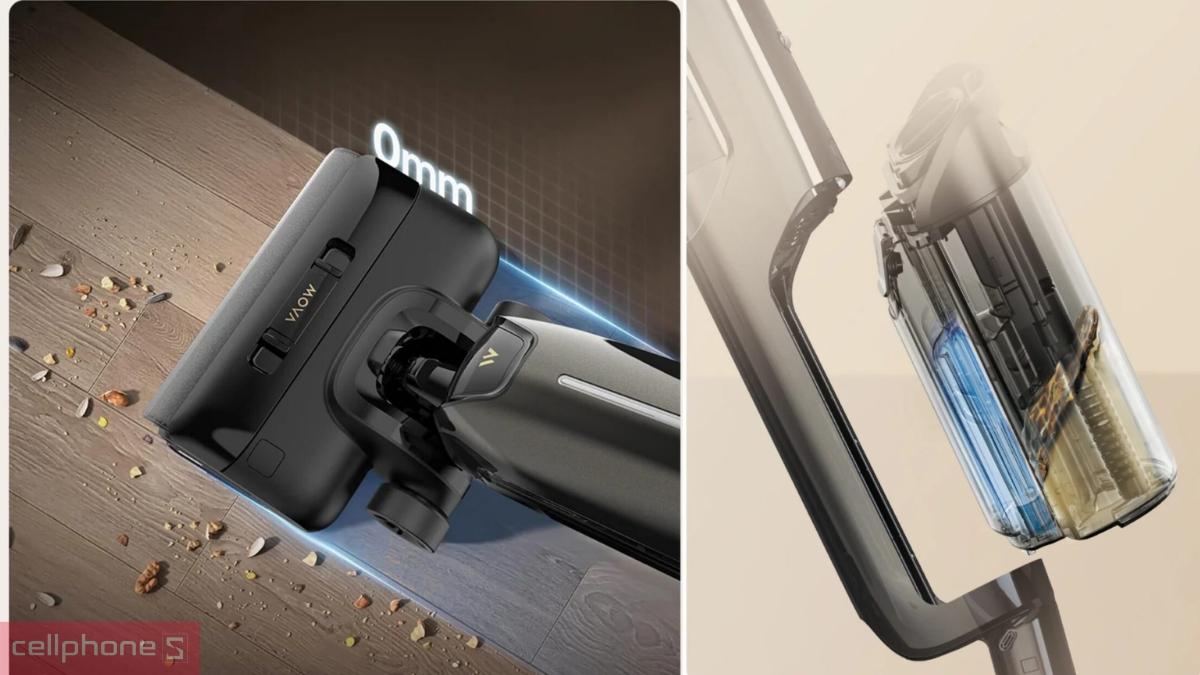 Thiết kế ngả phẳng linh hoạt của Máy hút bụi lau nhà cầm tay Mova K30 Pro