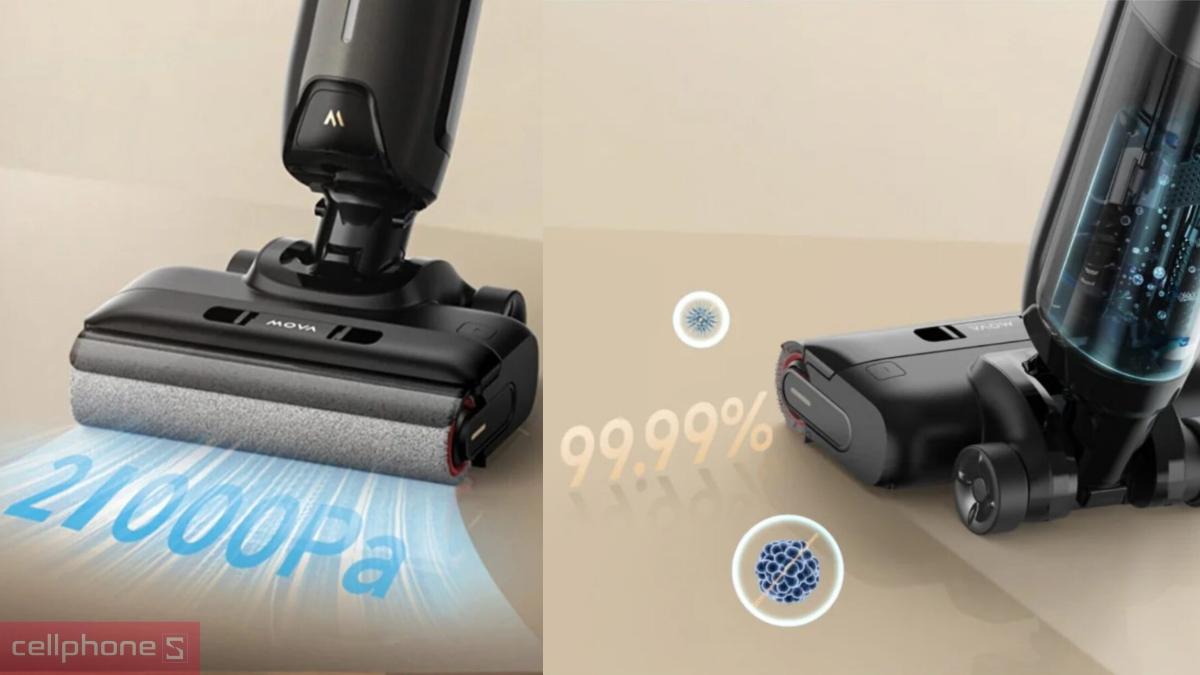 Lực hút mạnh giúp Máy hút bụi lau nhà cầm tay Mova K30 Pro làm sạch nhanh