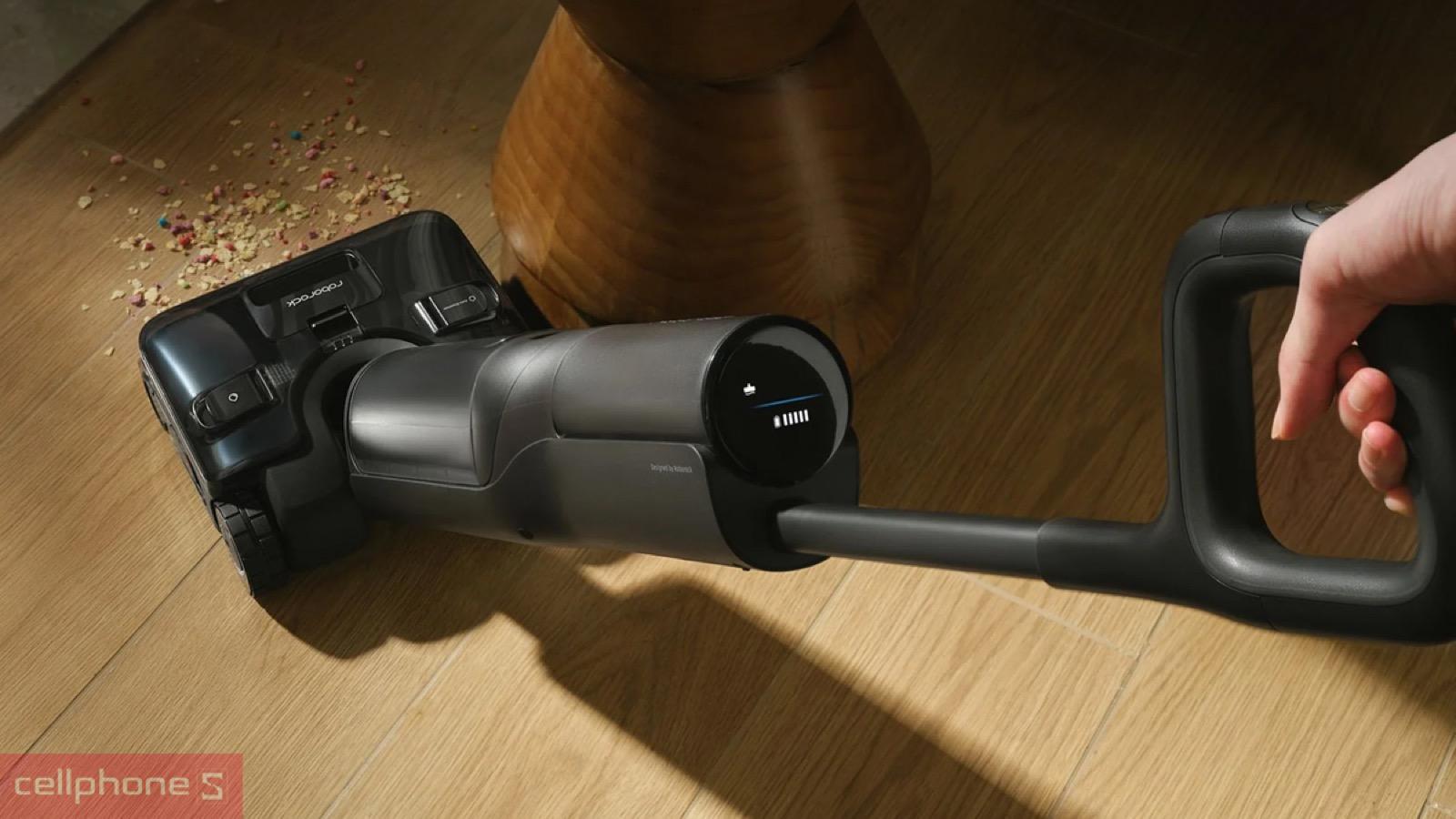 Màn hình máy hút bụi lau nhà cầm tay Roborock F25 Steam hiển thị dung lượng pin khi sử dụng