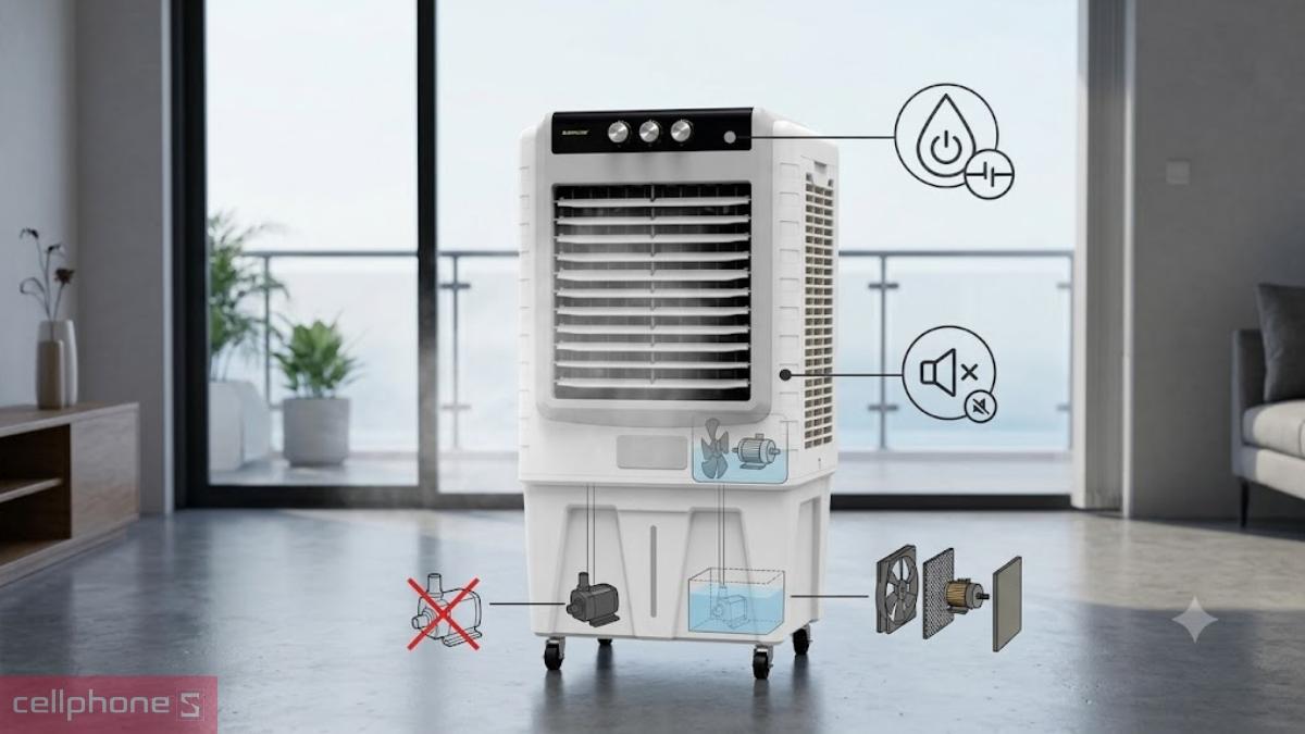 Máy làm mát không khí Sunhouse SHD7776 hoạt động với độ ồn thấp