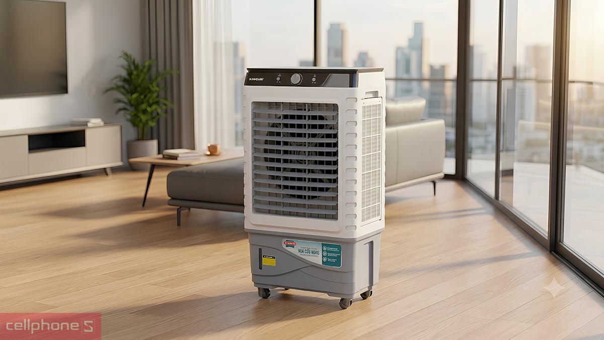 Máy làm mát không khí Sunhouse SHD7789 gồm 3 chế độ hoạt động: quạt gió thông thường, làm mát bay hơi, đảo gió tự động