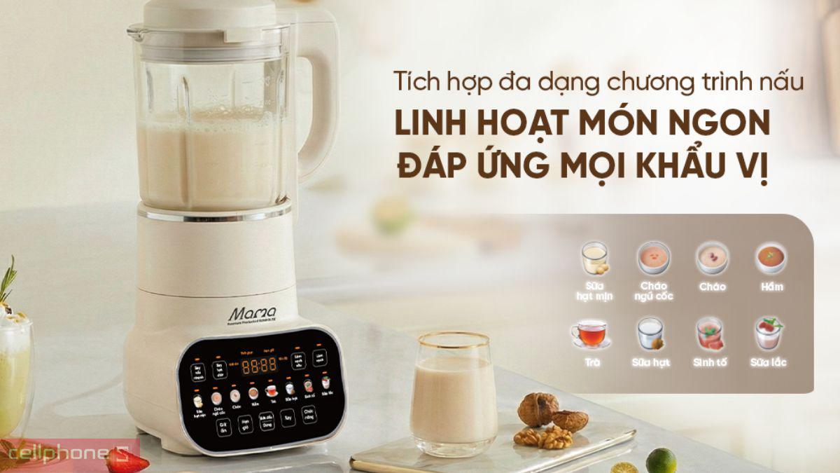 Máy làm sữa hạt đa năng SUNHOUSE MAMA SHD5268 8 chế độ nấu linh hoạt