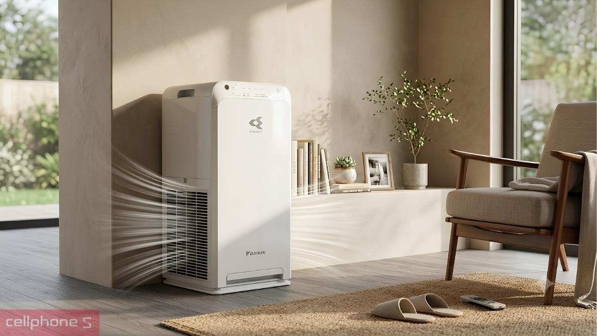 Máy lọc không khí Daikin MC40UVM6-7 có thể đặt sát tường nhờ thiết kế hình tháp