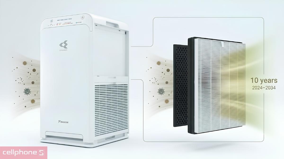 Phin lọc HEPA của máy lọc không khí Daikin MC40UVM6-7 không cần thay thường xuyên