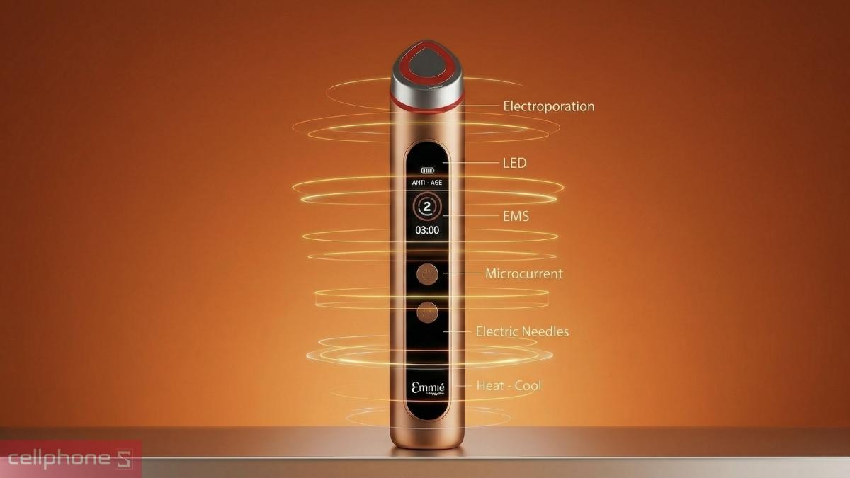 Máy nâng cơ đẩy tinh chất 10 in 1 Glow + Youth Booster Device Emmié by Happyskin có LED 465-850nm
