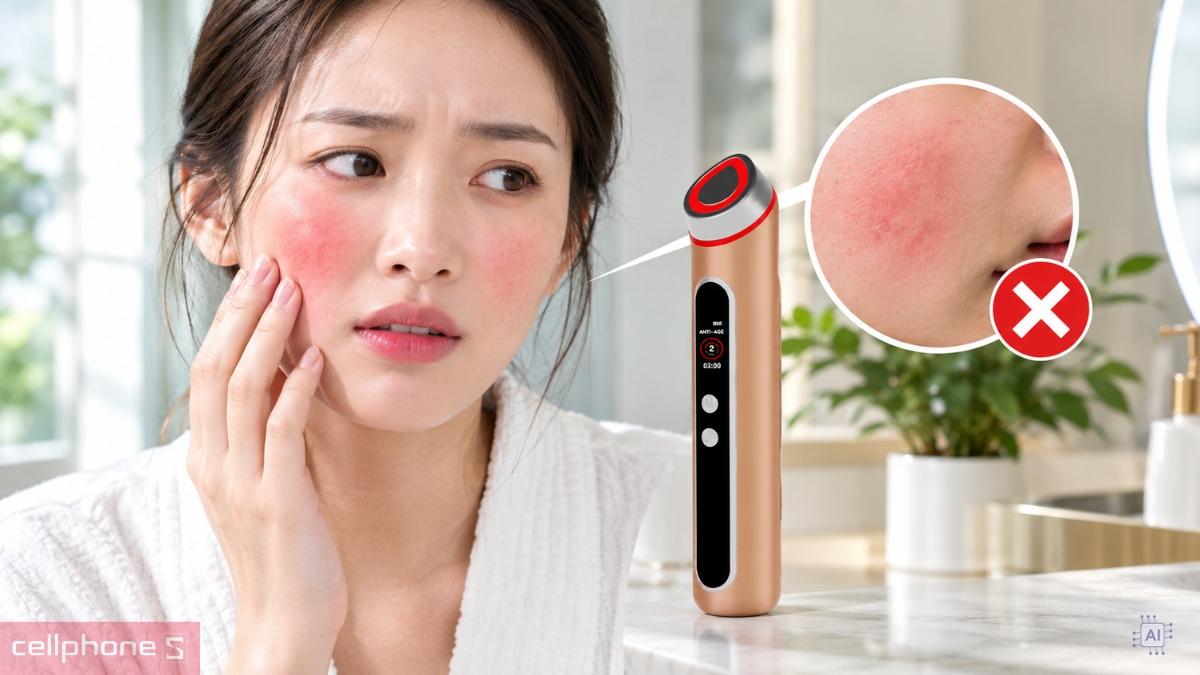 Máy nâng cơ đẩy tinh chất 10 in 1 Glow + Youth Booster Device Emmié by Happyskin cần ngưng khi kích ứng