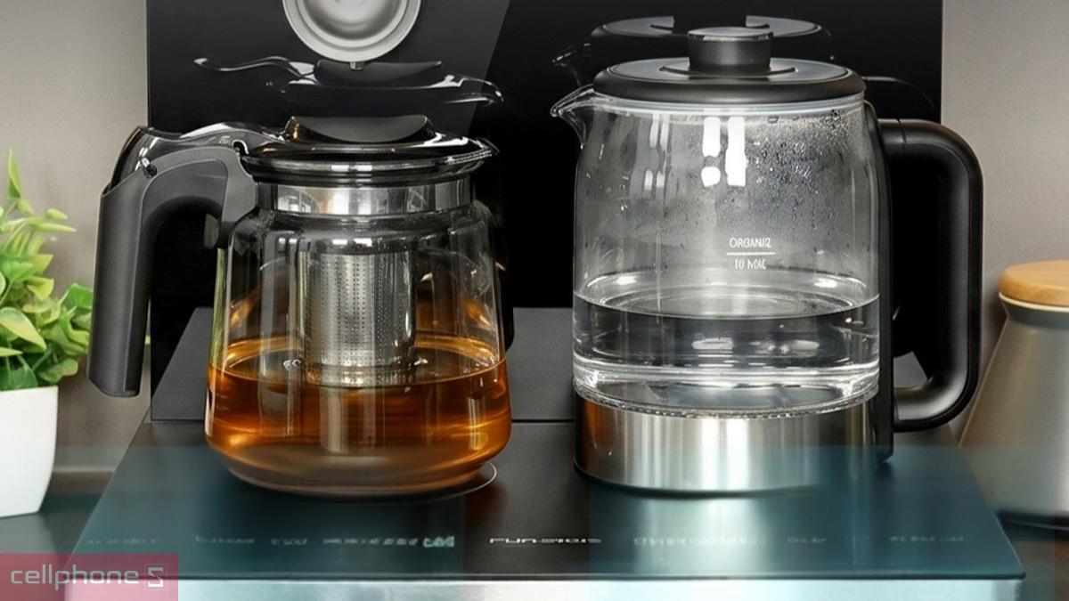 Bộ đôi ấm thủy tinh Borosilicate đi kèm Máy pha trà nước nóng để bàn Fujihome TB503T