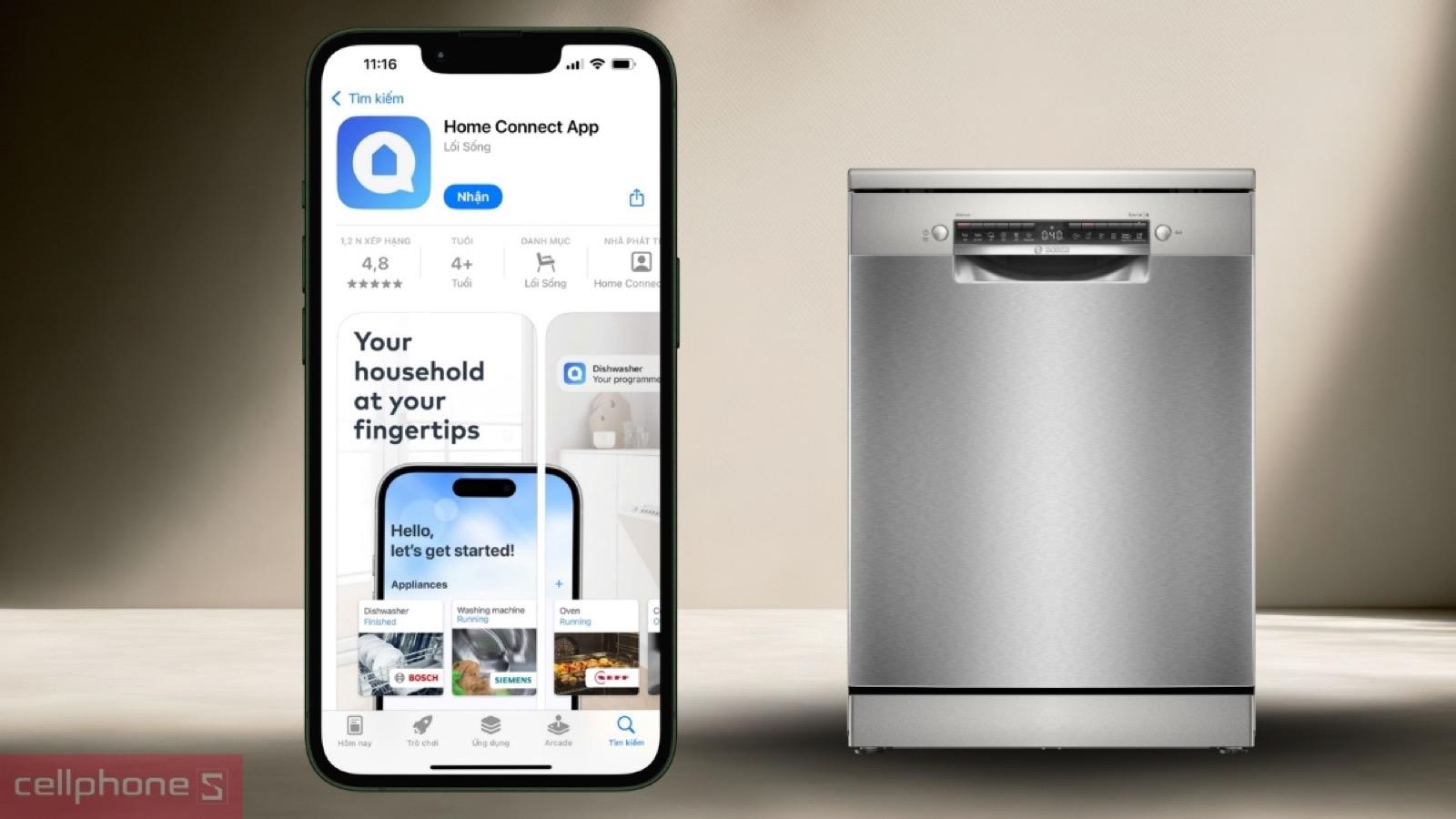 Cài ứng dụng Home Connect cho Máy rửa bát độc lập Bosch 13 bộ Series 4 (SMS4HTI16E)
