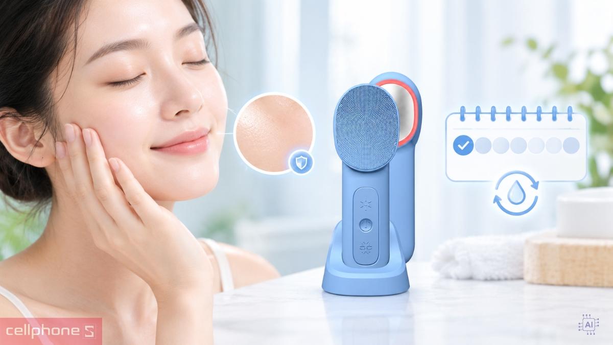 Máy rửa mặt Emmié đa năng Sonic Radiant 5-in-1 Beauty Device nên dùng 1 lần/tuần nếu da của bạn đang bị nhạy cảm
