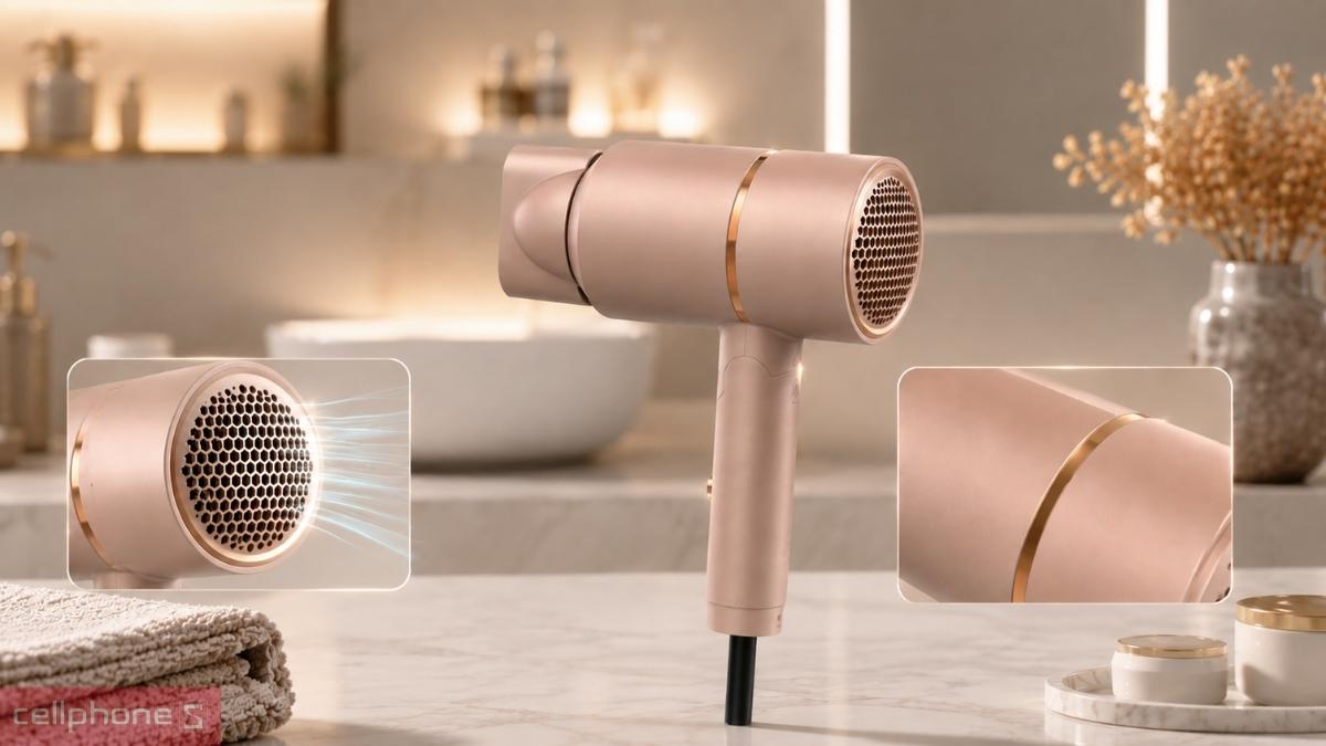 Máy sấy tóc Sunhouse SHD2313  được hỗ trợ tấm tản nhiệt hỗ trợ an toàn cho người tiêu dùng