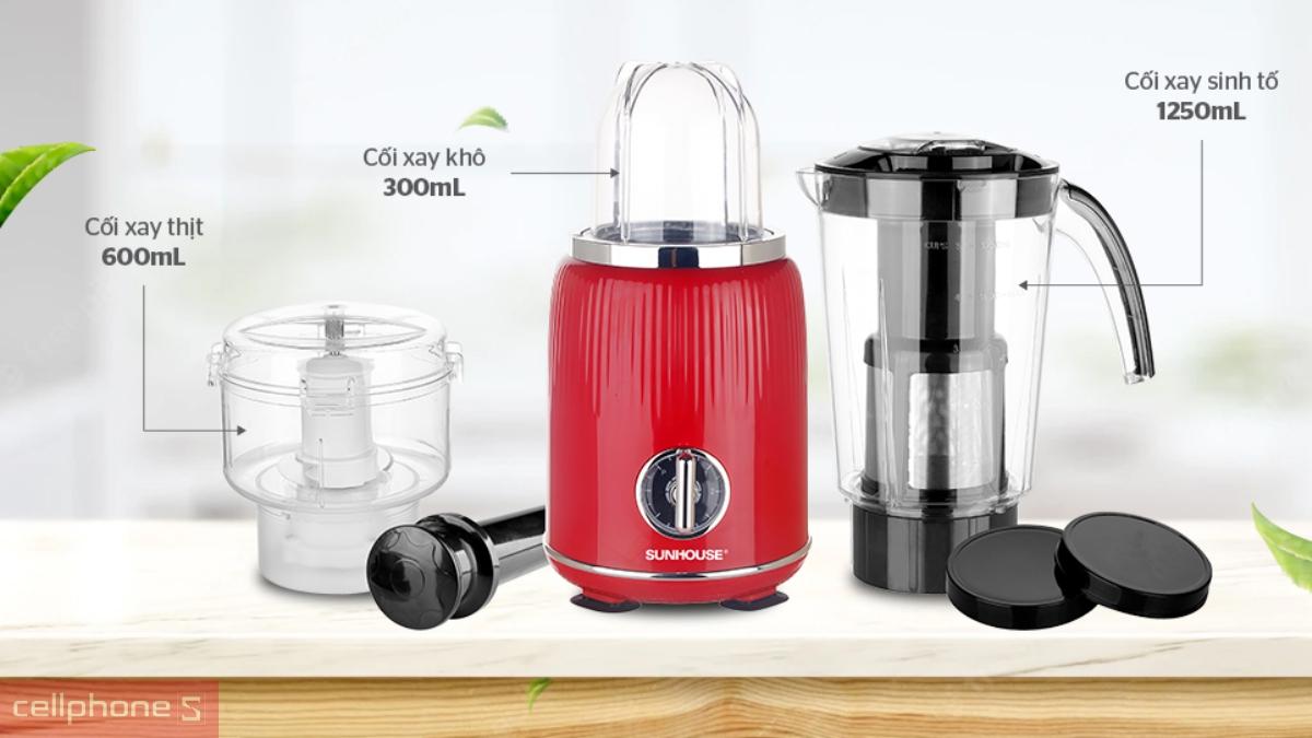 Máy xay sinh tố đa năng Sunhouse SHD5330R sở hữu 3 cối chuyên biệt xay thực phẩm