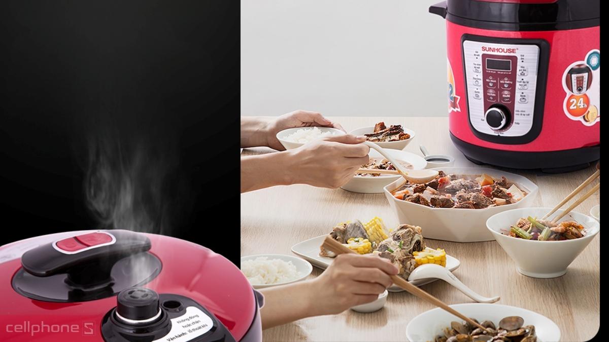 Nồi áp suất điện Sunhouse SHD1767 được thiết kế tính năng xả áp an toàn trong quá trình nấu