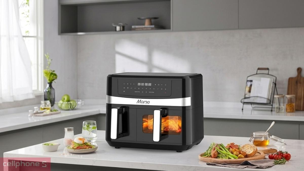 Thiết kế, chất liệu của nồi chiên không dầu 2 ngăn 10L Sunhouse Mama SHD4098