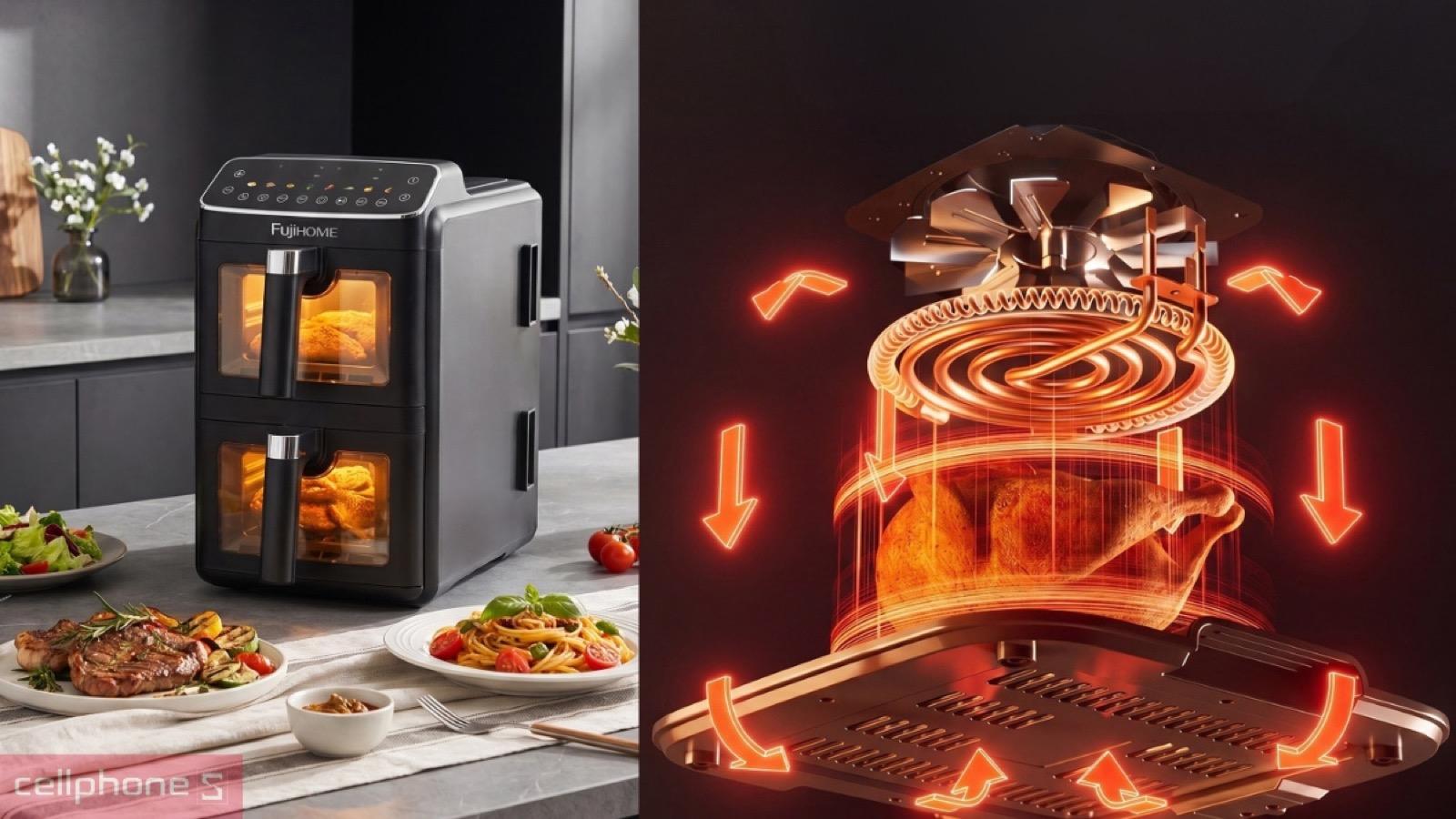 Công suất mạnh và hai khoang nấu rộng của nồi chiên không dầu Fujihome A10DG-DUAL