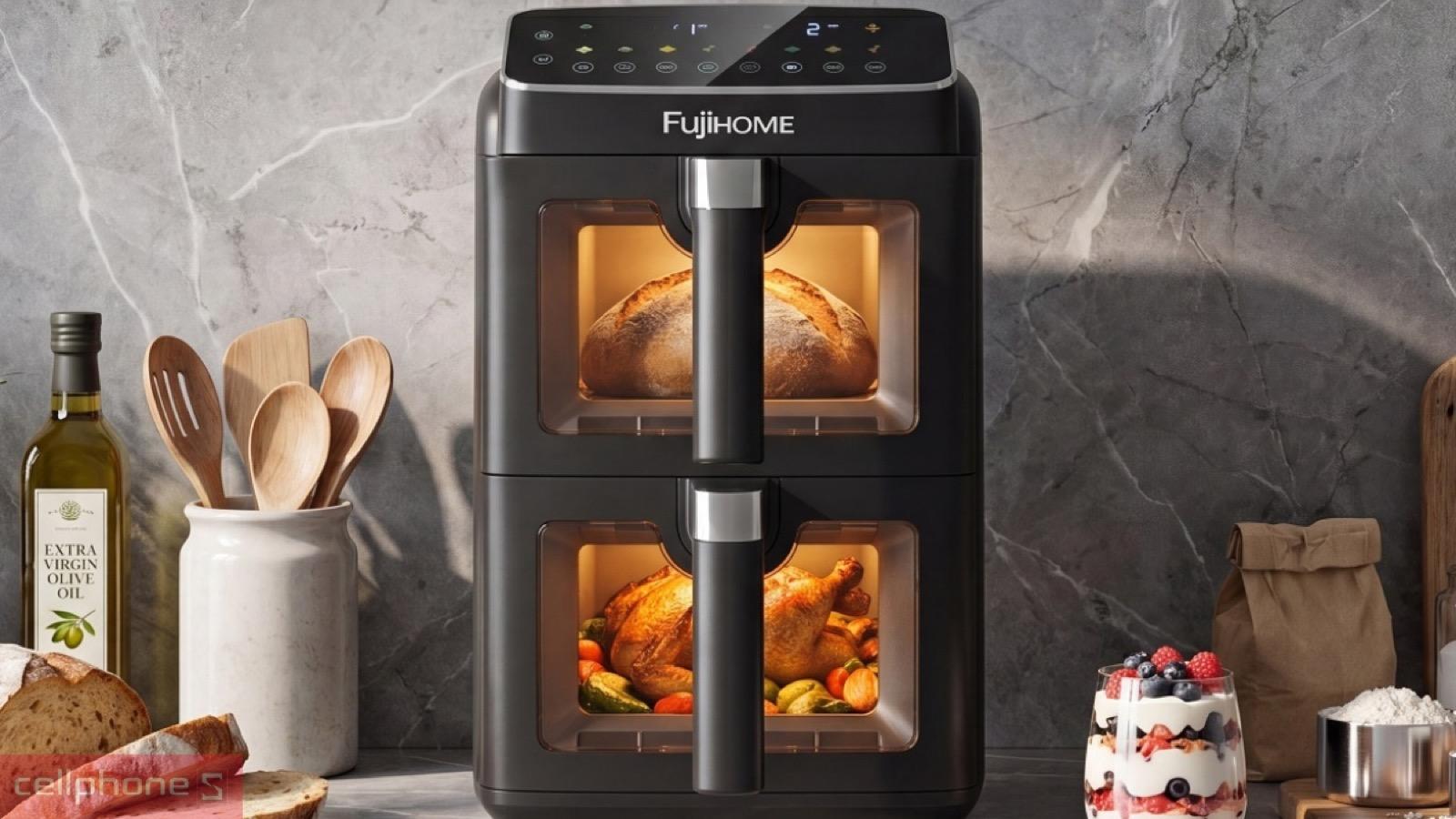 Thiết kế 2 tầng dạng tháp gọn gàng của nồi chiên không dầu Fujihome A10DG-DUAL