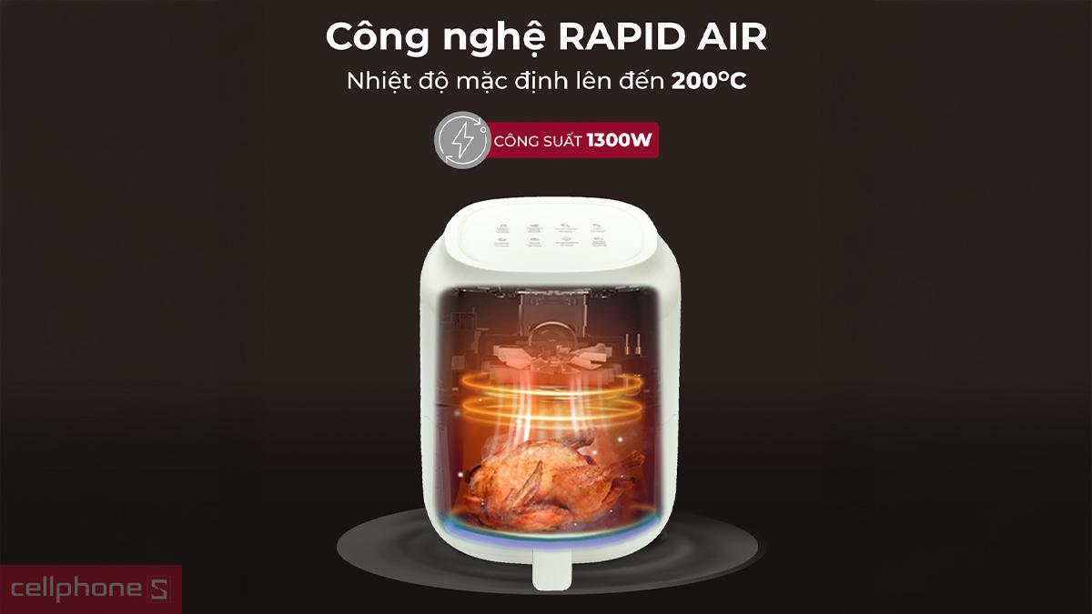 Nồi chiên không dầu Fujihome A3 sử dụng công nghệ Rapid Air làm chín thức ăn đều 360 độ