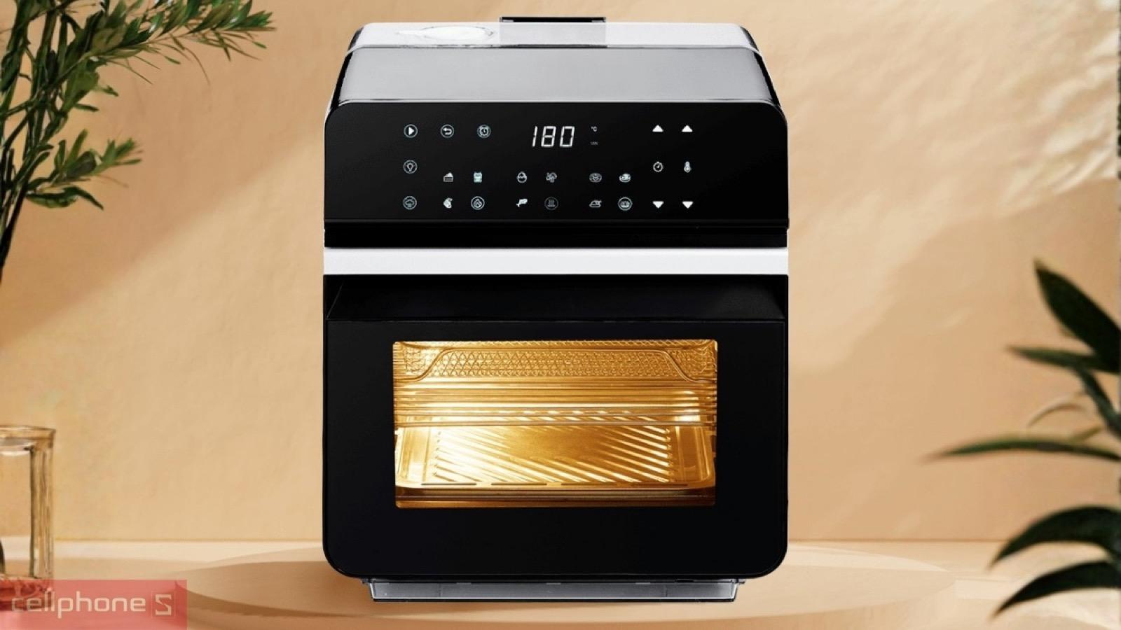 Khoang nấu rộng cùng vỉ lưới, khay hứng dầu của nồi chiên hơi nước Magic Eco 12L S12