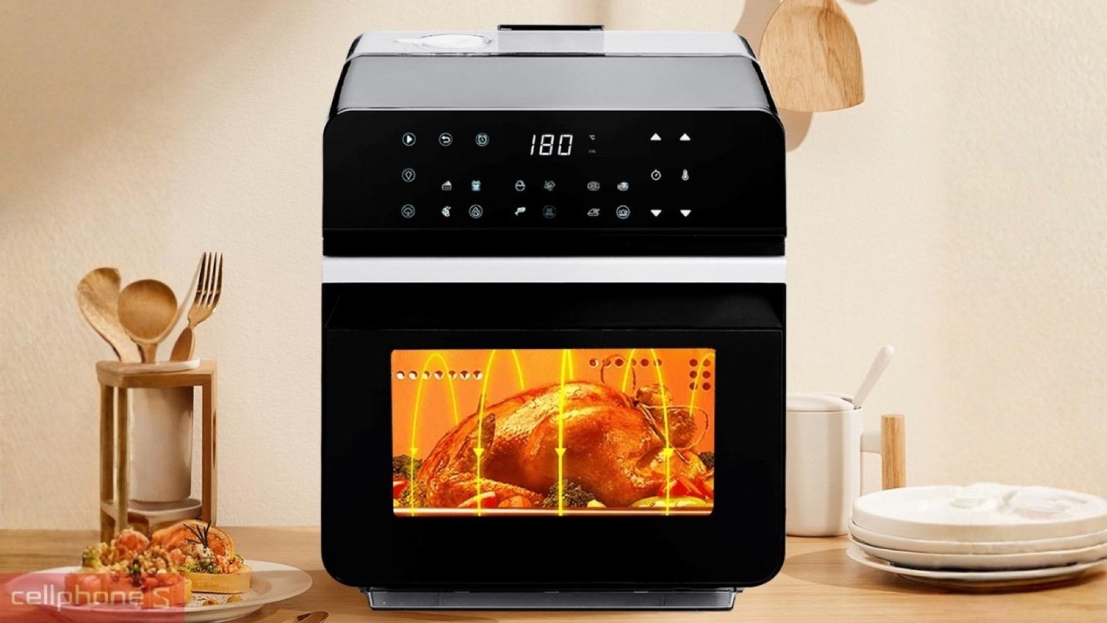 Kiểu dáng vuông vức hiện đại, phối màu đen bạc của nồi chiên hơi nước Magic Eco 12L S12