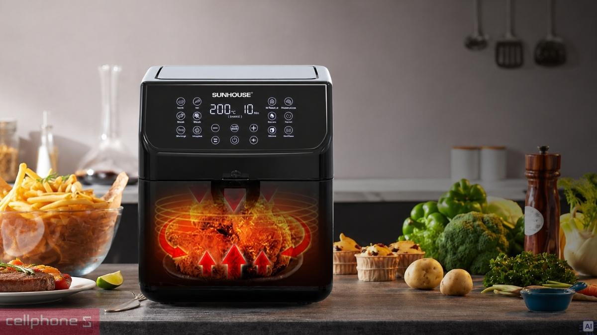 Giảm mỡ dầu khi nấu với nồi chiên không dầu SUNHOUSE SHD4087