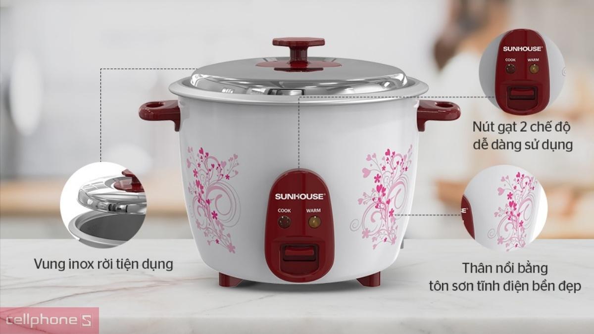 Nồi cơm Sunhouse SHD8106 có thiết kế nắp rời tiện lợi
