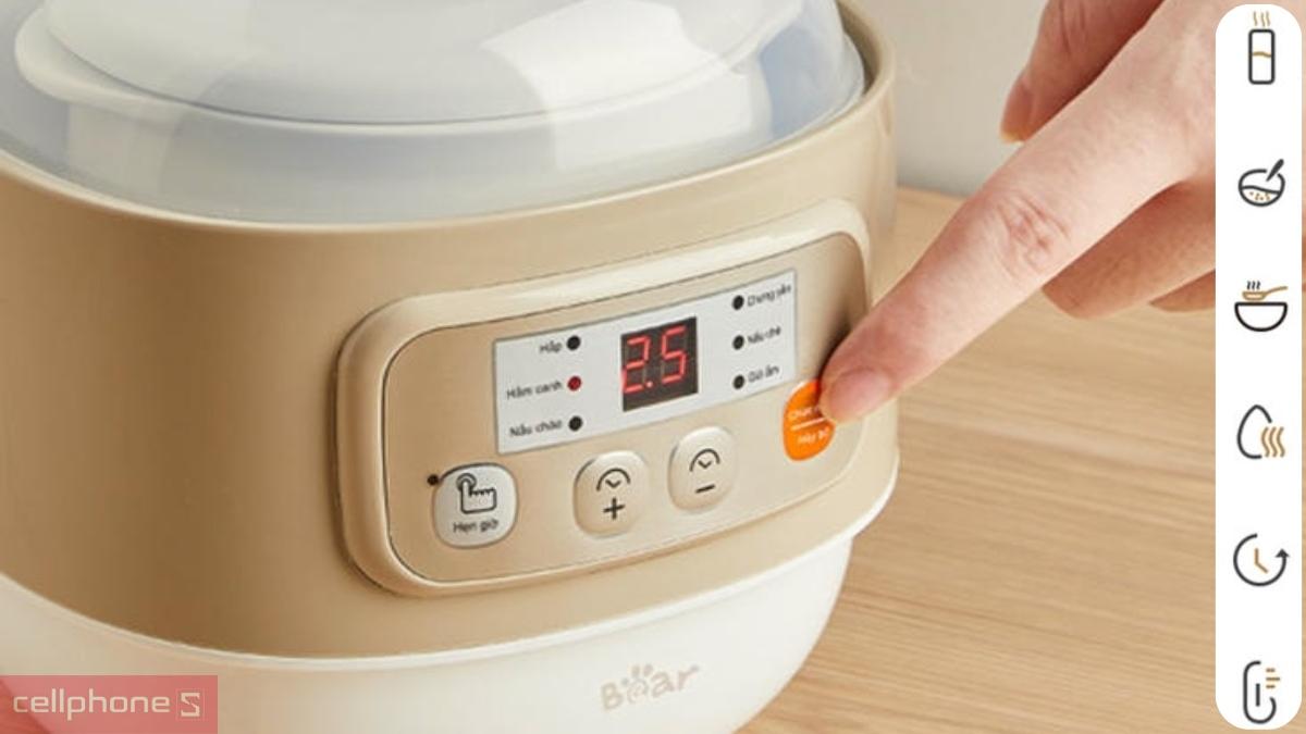 Bảng điều khiển 5 chế độ nấu cài sẵn của nồi nấu chậm đa năng Bear DDZ-A08T8